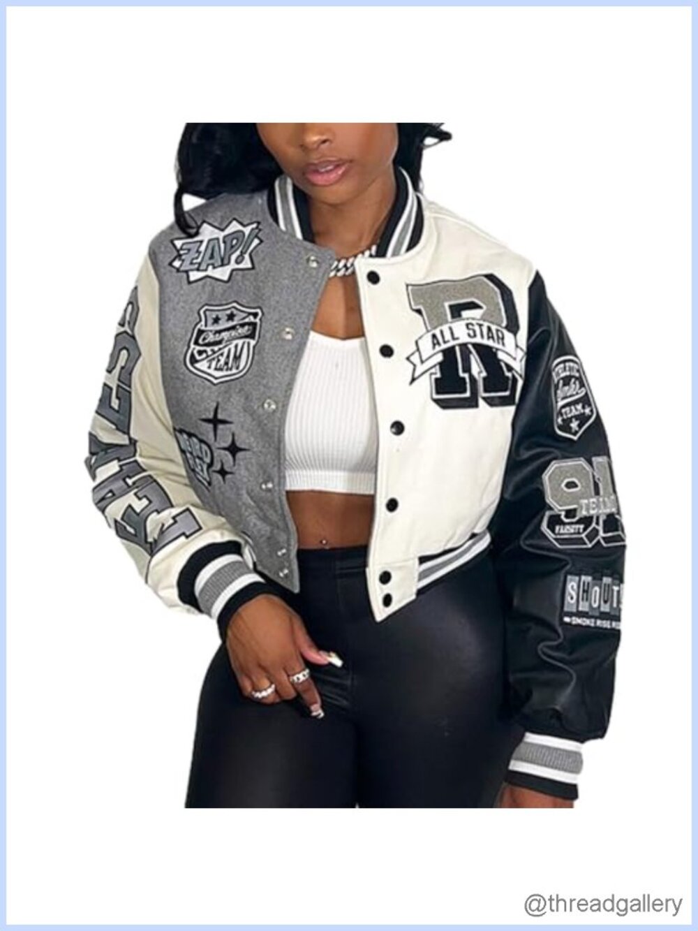 Women's Cropped Varsity Jacket Casual Bomber Coat Streetwear Y2K